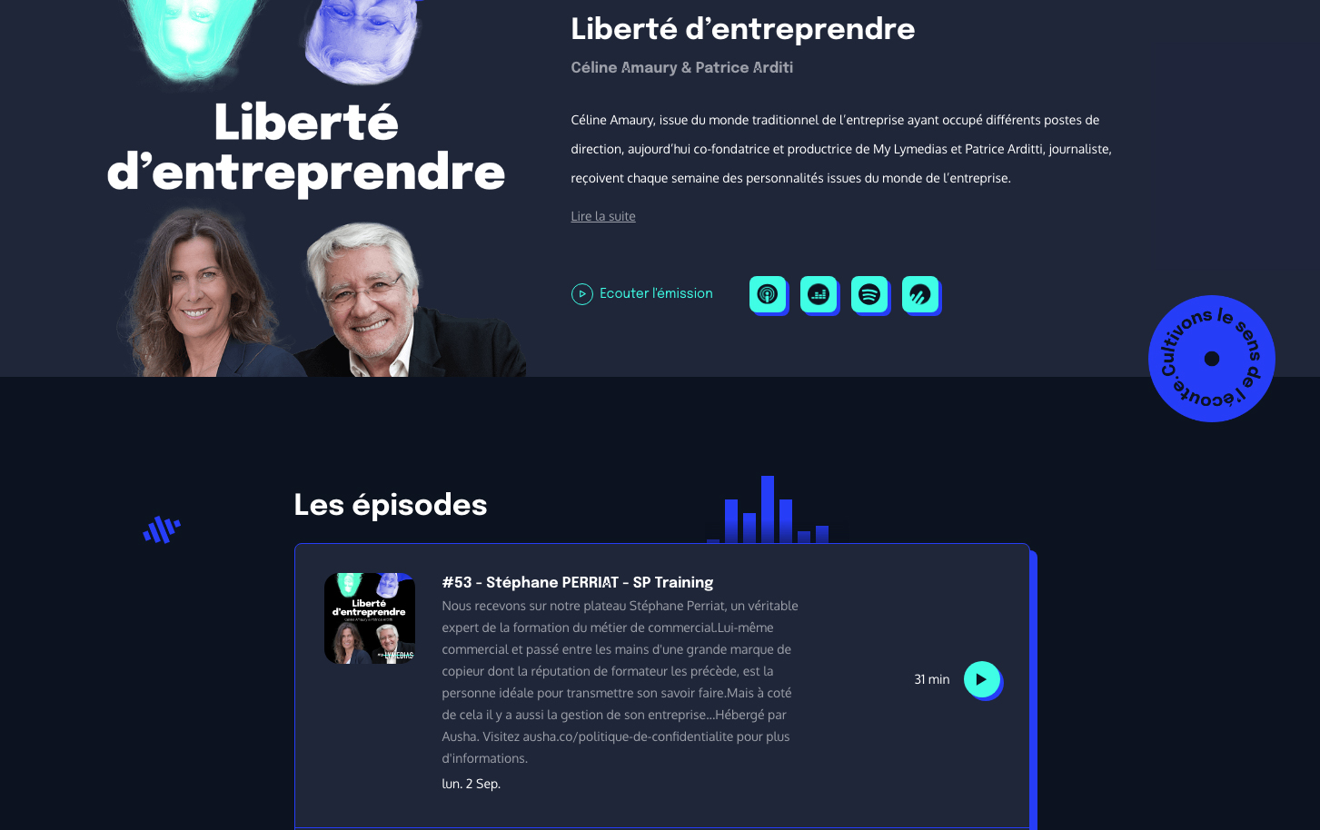 visuel podcast liberté d'entreprendre avec Céline Amaury - Patrice Arditi - Stéphane Perriat